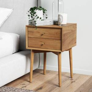 lot 16475 image: Nathan James Harper Mid-Century Oak Wood Nightstand with 2-Drawers, Small Side Table, End Table with Storage, Brown