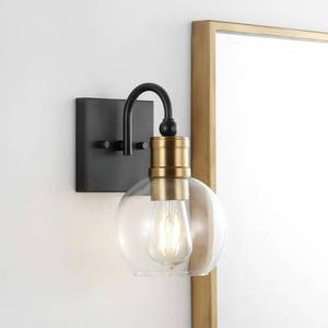 lot 16485 image: JONATHAN Y Marais 5.88 in. 1-Light BlackBrass Gold IronGlass Rustic Vintage LED Vanity Light