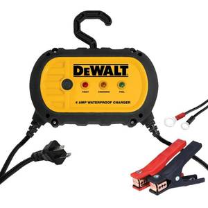 lot 21447 image: DEWALT 4 Amp Professional Waterproof Portable Car Battery Charger