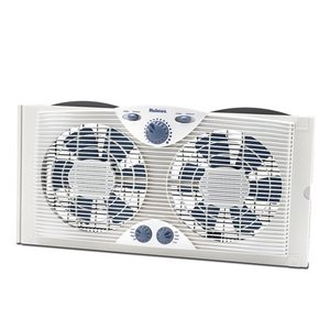 lot 16528 image: Holmes Dual Blade Window Fan with Comfort Control Thermostat (HAWF2041-N)