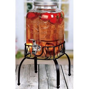 lot 16599 image: Estilo 1 Gallon Single Beverage Drink Dispenser On Metal Stand with Leak free Spigot, Clear