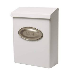 lot 16620 image: Gibraltar Designer Galvanized Steel Wall-Mounted White Lockable Mailbox 12-12 in. H x 4-38 in. W x 9-58 in. L