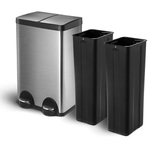 lot 21351 image: Home Zone Living 13 Gallon Kitchen Trash Can, Dual Compartment Recycle Combo, Slim Stainless Steel, 50 Liter