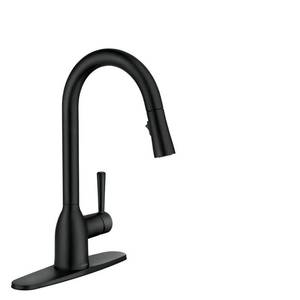 lot 21898 image: MOEN Adler Single-Handle Pull-Down Sprayer Kitchen Faucet with Reflex and Power Clean in Matte Black