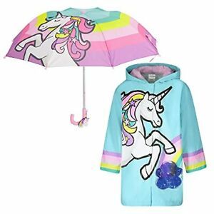 lot 21366 image: Addie And Tate Kids Raincoat And Umbrella Set, Unicorn, Ages 5-7