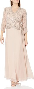 lot 21937 image: JKARA Womens Plus Size Long 34 Sleeve V-Neck Beaded Faux Wrap Dress, Blush