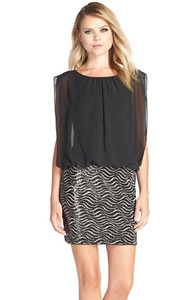 lot 21941 image: Womens Aidan by Aidan Mattox Sequin Wave Blouson Dress, Size 2 - Black