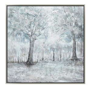 lot 11601 image: Oakland Living Hand Painted Acrylic Snowy Forest on 39x39 Inch wooden Framed Canvas Art