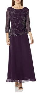 lot 21940 image: JKARA Womens Petite Long Scoop Neck Asymmetrical Beaded Dress, Plum size 8