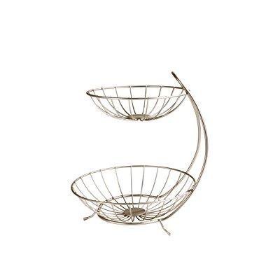 lot 8504 image: spectrum diversified yumi fruit stand, tiered server, fruit baskets, 2 tier, satin nickel (top piece doesn��t stay on