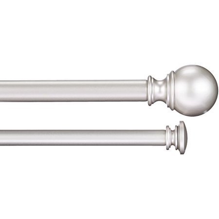 lot 8515 image: Basics 1 Double Extendable Curtain Rods with Round Finials Set, 36 to 72, Nickel