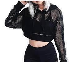 lot 4910 image: Medium Mesh Crop Top Hoodie - Black