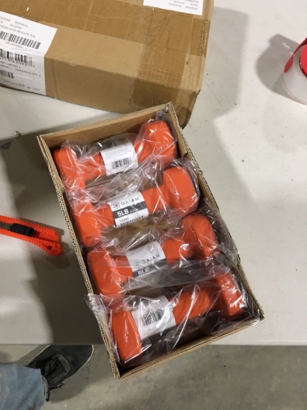 lot 8768 image: Set of 4 Gaiam Neoprene Dumbbell, Orange, 5 Lbs