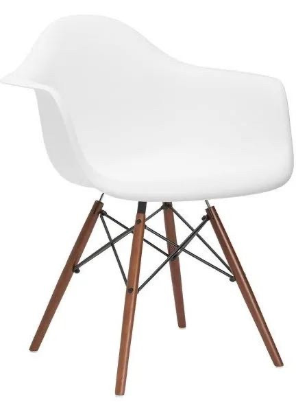 lot 8794 image: CangLong Natural Wood Legs Mid Century Modern DSW Molded Shell Lounge Plastic Arm Chair for Living, Bedroom, Kitchen, Dining, Waiting Room, Set of 1, White