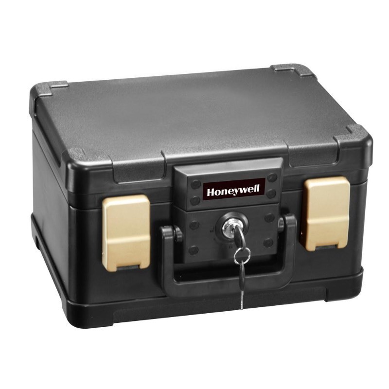 lot 7339 image: Honeywell 0.15 cu. ft. Waterproof 30-Minute Fire Chest with Key Lock, 1102