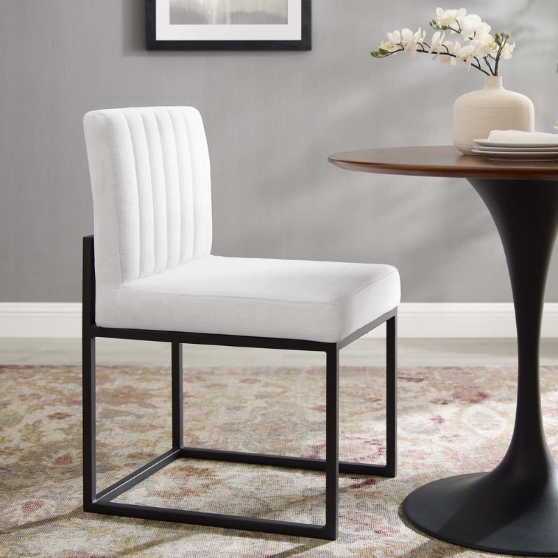lot 6633 image: Modway Carriage Channel Tufted Sled Base Upholstered Fabric Dining Chair in Black White