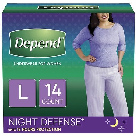 lot 6238 image: Depend Night Defense Incontinence Underwear for Women, Overnight, Large, Light Pink, 14 Count