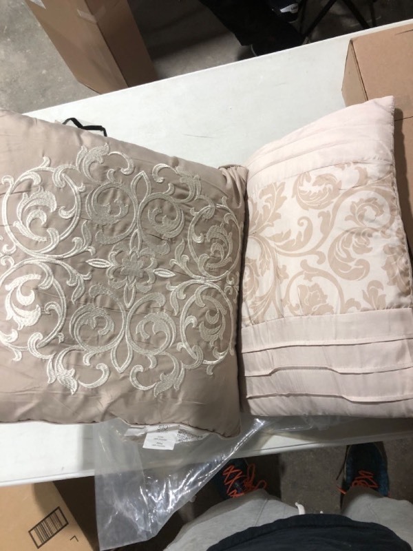 lot 5827 image: 510 Design Lynda Taupe Beidge Embroidered Cream Throw Square Pillow 17x17 17 I - Home  Color Beige plus a throw pillow