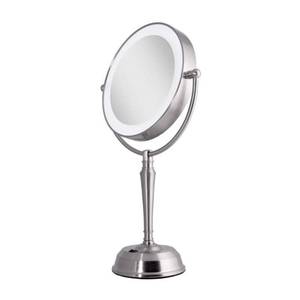 lot 41455 image: Zadro LED Rechargeable Round Double Sided Satin Nickel Mirror