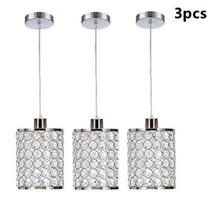 lot 41469 image: 3 Pack Modern Style Chrome Crystal Ceiling Pendant Lighting Adjustable Light