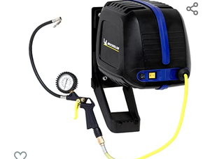 lot 41487 image: MICHELIN MBL-GO 1.5 HP 120 Volt Wall Mount Air Compressor with a 32 Built in Retractable Hose 130 PSI