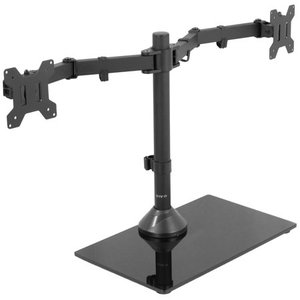 lot 41514 image: VIVO Black Dual Monitor Stand Adjustable Mount w Freestanding Glass Base for Two Screens up to 27 (STAND-V002FG)