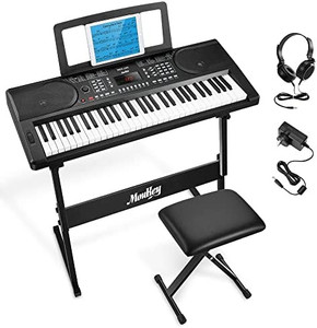 lot 41518 image: Moukey Keyboard Piano, 61 Key Piano Keyboard, Full-Size Electric Piano, Superior Sound and Powerful Functions, Electric Keyboard with Digital Piano Stand, Music Stand, Bench and Headphones  (Retails $169)