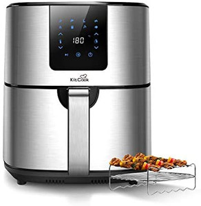 lot 41520 image: KitCook Large Air Fryer XL, 1500W 120V 5.8QT Stainless Steel Air Fryers Oven, Nonstick Basket, LED Touch Screen, 8 Presets Menus, Dishwasher Safe for RoasteBakeGrill with Racks & Skewers Recipes