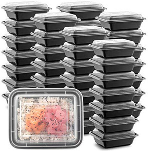 lot 41521 image: 50-Pack Tiny Meal Prep Plastic Microwavable Food Containers meal prepping & Lids.12 OZ. Black Rectangular Reusable Storage Lunch Boxes -BPA-free Food Grade- Freezer Dishwasher Safe -PREMIUM QUALITY