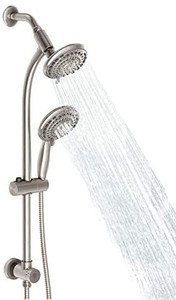 lot 41524 image: Egretshower Handheld Showerhead & Rain Shower Combo for Easy Reach, 27.5 Drill-free Stainless Steel Slide Bar, 5 settings Handheld Shower and Showerhead, with 5ft Hose -Brush Nickel