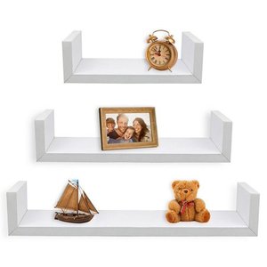 lot 41531 image: Greenco Set of 3 Floating Wall Shelves, White Finish
