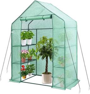 lot 41706 image: Greenhouse, Hanience Walk-in Greenhouse with Anchors and Ropes, 3 Tier 4 Wired Shelves Indoor and Outdoor Greenhouse for GardenPatioBackyard Balcony, Green PE Cover