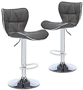 lot 41707 image: CangLong Adjustable Stool with Back, Swivel Barstools for Bar, Kitchen, Dining, Living Room and Bistro Pub, 2 pcs pack, Dark Grey