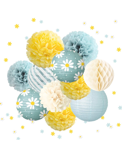 lot 41708 image: NICROLANDEE Birthday Party Decorations - 12Pcs Yellow Blue Tissue Pom Poms Daisy Shape Confetti for Garden Party, Rustic Wedding, Engagement, Birthday, Baby Shower, Bridal Shower, Nursery Room Decor