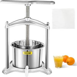 lot 41710 image: VEVOR Fruit Wine Press, 0.8Gal Wine Press, 3L Fruit Cider Grinder w Dual Stainless Steel Barrels, Manual Press Machine with Triangular Structure & T-Handle, for Cider Tincture Cheese Herb Vegetables