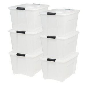 lot 41721 image: IRIS 53 Qt Stack & Pull Storage Lidded Container Box Bin System, Pearl (6 Count)
