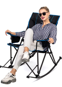 lot 41742 image: Sunnyfeel Camping Rocking Chair, Folding Lawn Chairs with Cup Holder, Storage Pocket, Mesh Back Recliner for BeachOutdoorTravelPicnicPatio, Portable Camp Rocker Chair with Carry Bag (Black)