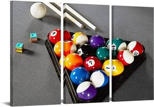 lot 41749 image: Nachic Wall - Large 3 Piece Wall Art Colorful Billiard Balls in Gray Pool Table Pictures Leisure Sport Poster Canvas Print for Game Room Club Bar Home Decor Stretched and Framed Ready to Hang - not exact stock photo