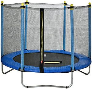 lot 41751 image: 5FT Round Trampoline with Safety Enclosure Net, Outdoor Recreational Trampoline with Heavy-Duty Jumping Mat, Thickened Tube Legs and German Standard Spring,220LBS Trampoline for Kids - (May not be exact stock photo)