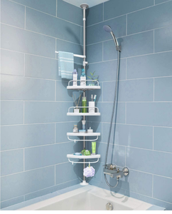 lot 41754 image: ADOVEL 4 Layer Corner Shower Caddy, Adjustable Shower Shelf, Constant Tension Stainless Steel Pole Organizer, Rustproof 3.3 to 9.8ft
