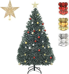 lot 41758 image: 6ft Artificial Christmas Tree Lifelike Christmas Tree with Decorations and Solid Metal Stand  (Green-A, 6ft) - (May not be exact stock photo)