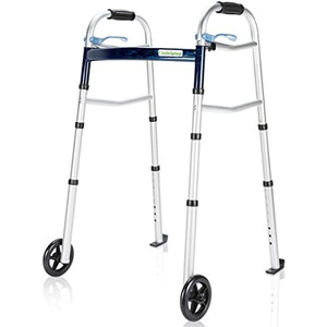 lot 41765 image: OasisSpace Compact Folding Walker, with Trigger Release and 5 Inches Wheels for The Seniors Accessories Included Narrow Lightweight Supports up to 350 lb - not exact stock photo