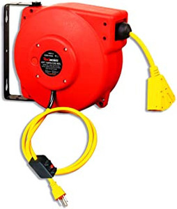 lot 41774 image: ReelWorks Extension Cord Reel Retractable 12AWG x 65 Foot 3CSJT Heavy Duty Commercial Cable Triple Tap Connector Power 15A 125VAC 1875W