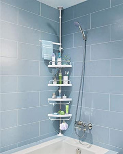 lot 41776 image: ADOVEL 4 Layer Corner Shower Caddy, Adjustable Shower Shelf, Constant Tension Stainless Steel Pole Organizer, Rustproof 3.3 to 9.8ft