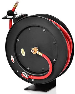 lot 41780 image: Goplus Retractable Air Hose Reel, 38 Inch x 50 Ft Wall Mount Auto Rewind Hose-Reel, Heavy Duty Steel Construction, Industrial Grade Rubber Hose, Max.300 PSI