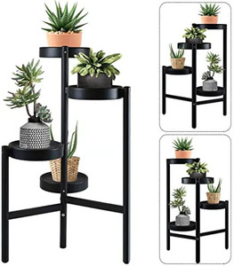 lot 41786 image: Plant Stand Indoor Outdoor - 4 Tier Flower Pot Holder - Tiered Metal Wrought Iron Planter Multiple Shelf - Perfect for Garden Patio Lawn Balcony Living Room Potted Display Rack - may not be exact stock photo