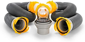 lot 41787 image: Camco 39666 Deluxe 20 Sewer Hose Kit with Swivel Fittings and Wye Connector - Ready To Use Kit Complete with Sewer Wye and Elbow Fittings, Hoses, and Storage Caps