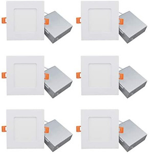 lot 41788 image: ANC 4 inch 120V IC Rated LED Recessed Low Profile Square Panel Light, Dimmable Wafer Light, 9W 3000K 550lm Canless Downlight, ETL Listed 24 Pack