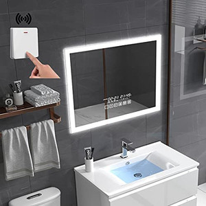 lot 41789 image: Gesipor 36x28 Bathroom LED Mirror with Wireless Speaker Wall Switch - Lighted Vanity Mirrors for Bathroom Wall Mounted Backlit, Dimmable Light 3000K6000K Anti-Fog Makeup Smart Mirror (Horizontal)- (Retails $288)