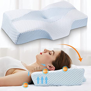 lot 41814 image: Mkicesky Side Sleeper Contour Memory Foam Pillow, Orthopedic Sleeping Pillow, Ergonomic Cervical Pillow for Neck Pain with Washable Hypoallergenic Pillowcase for Back, Stomach Sleepers